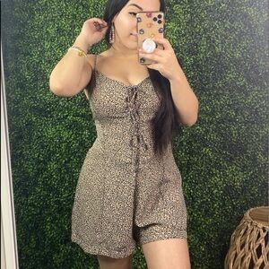Lace up cheetah print romper